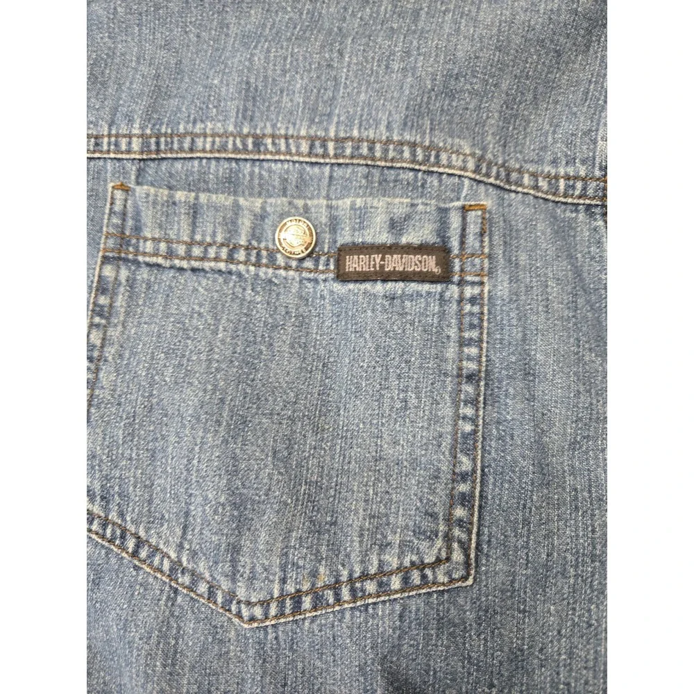 Harley-Davidson Mens Blue Denim Long Sleeve Button Down Shirt Large Moto Riding - Picture 5 of 11